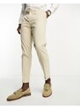 New Look - Pantaloni slim a pieghe color avena-Bianco