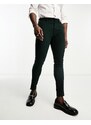 ASOS DESIGN - Pantaloni super skinny da abito in misto lana verdi con motivo a spina di pesce-Verde