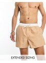 ASOS DESIGN - Pantaloncini da bagno taglio corto beige con fascia in vita a contrasto-Neutro