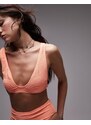 Topshop - Top bikini mix and match color corallo a coste con scollo profondo-Arancione