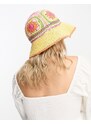 ASOS DESIGN - Cappello da pescatore in paglia all'uncinetto con motivo a fiori-Multicolore