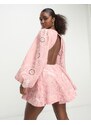 Bardot - Vestito corto in pizzo color cipria aperto sul retro-Rosa