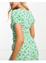 ASOS DESIGN - Mix & Match - Top del pigiama verde traforato con bottoni e stampa floreale