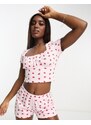 ASOS DESIGN - Mix & Match - Top milkmaid del pigiama in jersey rosa con fragole