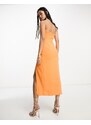 Bardot - Brisa - Vestito midi a fascia arancione con spacco