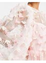 ASOS EDITION - Vestito grembiule corto rosa in rete con fiori in 3D