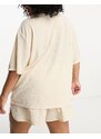 Loungeable Curve - Pigiama beige con camicia squadrata e pantaloncini stile runner-Neutro