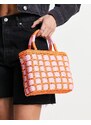 Whistles - Mini borsa shopper in paglia naturale a quadri rosa e arancione