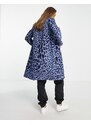 Helene Berman - Cappotto stile college in misto lana blu con stampa animalier