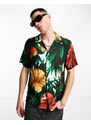 The Hundreds - Camicia maniche corte con colletto a rever e stampa tropicale a fiori-Nero