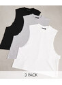 ASOS DESIGN - Confezione da 3 canotte comode con giromanica ampio bianca, nera e grigio mélange-Multicolore