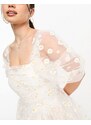 Esclusiva Lace & Beads Petite - Vestito corto arricciato in tulle bianco con margherite-Rosa