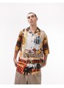 Topman - Camicia a maniche corte comoda con rever e stampa multicolore di caffetteria