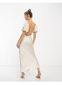 ASOS DESIGN - Vestito modello milkmaid in raso color pietra con finiture in pizzo, gonna al polpaccio e fascette sul retro-Rosa