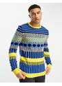 Harry Brown - Maglione girocollo blu e giallo con stampa astratta-Multicolore
