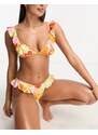 Miss Selfridge - Top bikini con volant a fiori vivaci effetto vernice-Multicolore