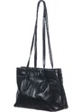 Borsa a spalla da donna in vera pelle MINA SMALL, colore NERO, CHIAROSCURO, Made in Italy