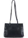 Borsa a spalla da donna in vera pelle MINA SMALL, colore NERO, CHIAROSCURO, Made in Italy