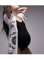Topshop Maternity - Costume da bagno nero con scollo rotondo sul retro in tessuto stropicciato