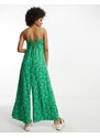 ASOS Tall ASOS DESIGN Tall - Tuta jumpsuit con pantaloni culotte verde a fiori con fascette-Multicolore