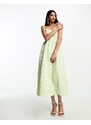 Selected Femme - Vestito midi in jacquard verde lime pastello a fiori con spalline sottili