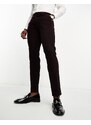 ASOS DESIGN - Pantaloni da abito slim in misto lana bordeaux con motivo a spina di pesce-Rosso