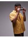 Topman - Camicia a maniche corte vestibilità classica testurizzata color senape a tinta unita-Giallo