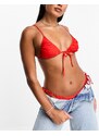 Miss Selfridge - Top bikini a triangolo mix and match rosso arricciato