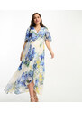 Hope & Ivy Maternity - Vestito lungo avvolgente con volant a fiori blu-Multicolore