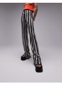 Topshop - Pantaloni a fondo ampio plissé con stampa a righe monocromatiche-Multicolore