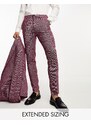 ASOS DESIGN Wedding - Pantaloni da abito super skinny in misto lana bordeaux pied de poule-Rosso