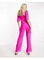 Hope & Ivy - Tuta jumpsuit rosa acceso con scollo profondo decorato