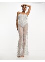 Miss Selfridge - Tuta jumpsuit premium da festival con fondo ampio e decorata con dettaglio stile corsetto-Argento