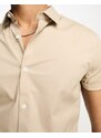 ASOS DESIGN - Camicia skinny marrone chiaro-Neutro