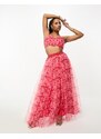 Esclusiva Lace & Beads Petite - Brassière arricciata in tulle rossa e rosa a fiori in coordinato-Rosso
