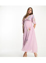 Hope & Ivy Maternity - Vestito lungo lilla ricamato con scollo profondo-Viola