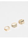 ASOS DESIGN - Confezione da 3 anelli con sigillo color oro