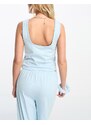 ASOS DESIGN - Mix & Match - Canotta del pigiama con scollo quadrato e finiture a festoncino in cotone blu con elastico per capelli