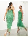 ASOS EDITION Curve - Vestito midi con frange di perline verde a fiori