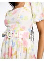 Miss Selfridge - Vestito lungo effetto lino a fiori con cintura-Multicolore