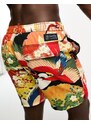 Superdry - Pantaloncini da bagno stile vintage arancione hawaiano-Rosso