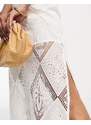 ASOS DESIGN - Vestito con gonna al polpaccio bianco a fascia con pizzo sangallo