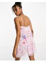 Miss Selfridge Premium - Vestito corto decorato a fiori-Rosa