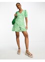 New Look - Vestito corto da giorno verde a fiori con bottoni