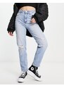 Pull&Bear - Mom jeans a vita alta con strappi blu medio