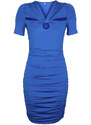 Solada Abito Tubino Donna Drappeggiato Con Manica Corta Vestiti Blu Taglia M/l