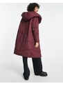 Noisy May Tall - Cappotto imbottito lungo rosso scuro con cappuccio