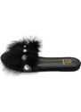 Malu Shoes Pantofoline donna pelliccia peluche pelo con applicazioni nero voluminosa colorata morbide raso terra moda glamour
