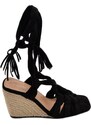 Malu Shoes Sandali zeppa donna nero in camoscio suola in cordone e gomma moda mykonos alla schiava gladiatore