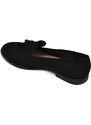Malu Shoes Mocassino donna pantofola con pappina in camoscio nero suola in gomma moda